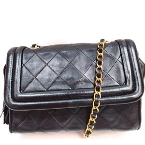 Chanel Shoulder Bag Matelasse Fringe Chain Shoulder Black Lamb Skin